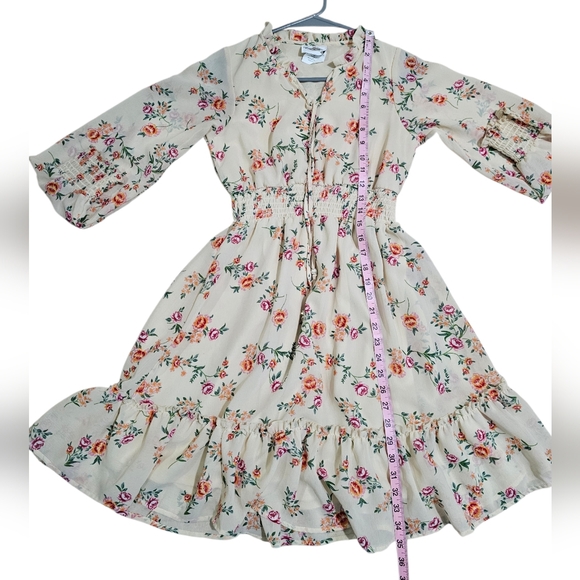 Rare Editions Size 16 Dress Ivory Chiffon Floral Smocked Boho Boutique Timeless - Picture 6 of 7